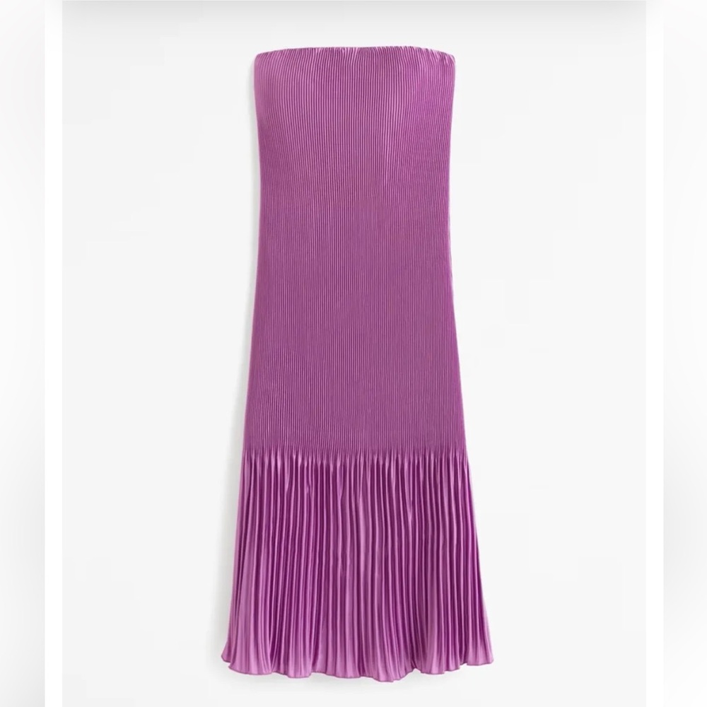 Abercrombie & Fitch Strapless Pleated Midi Dress in Magenta